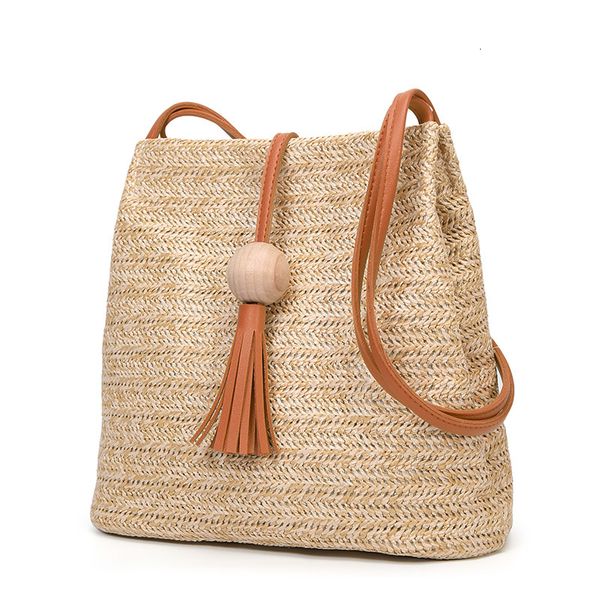 

2020 new women straw bag bohemian rattan beach handbag handmade knitted crossbody bucket bags summer tassel beach bag