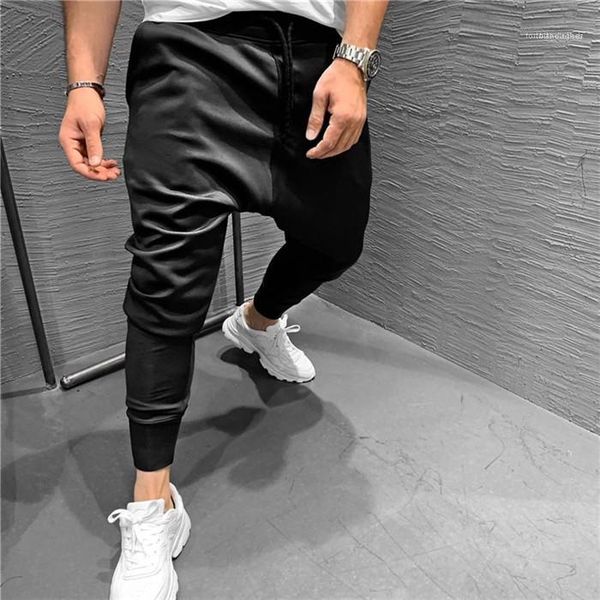 

pants 2020 casual solid color pants pocket drawstring homme clothing fashion sports style straight mens designer, Black