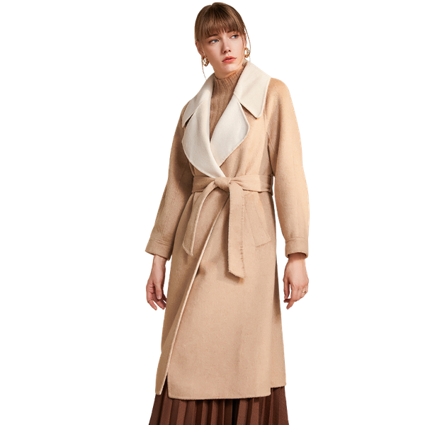 

2020 latest 100% wool coat v-neck long ladies coat stylish grey elegant temperament spring with belt--ing, Black