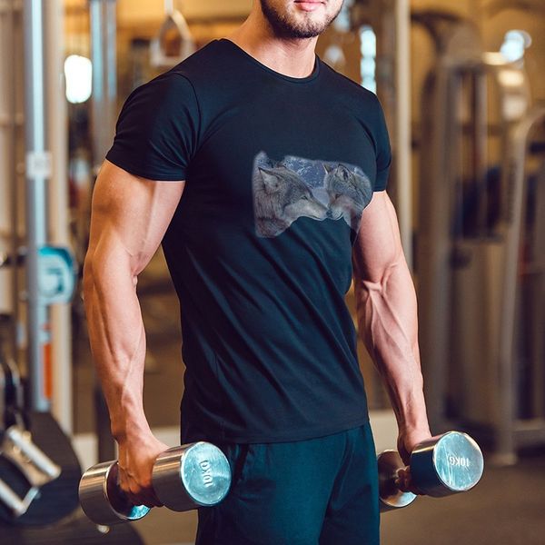

2019 new fashion tee shirt casual wolves nose to nose in love t-shirt