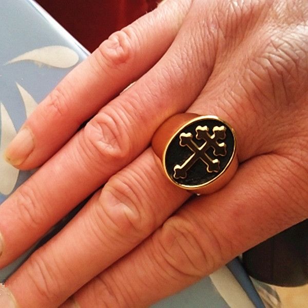 

religious orthodox church cross ring male 316l stainless steel anillos for men finger jewelry accessories, Golden;silver