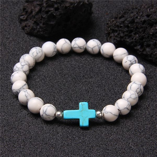 

vintage natural turquoises stone beads bracelet realigous cross beads pendant bracelet for women men buddha yoga jewelry gifts, Black