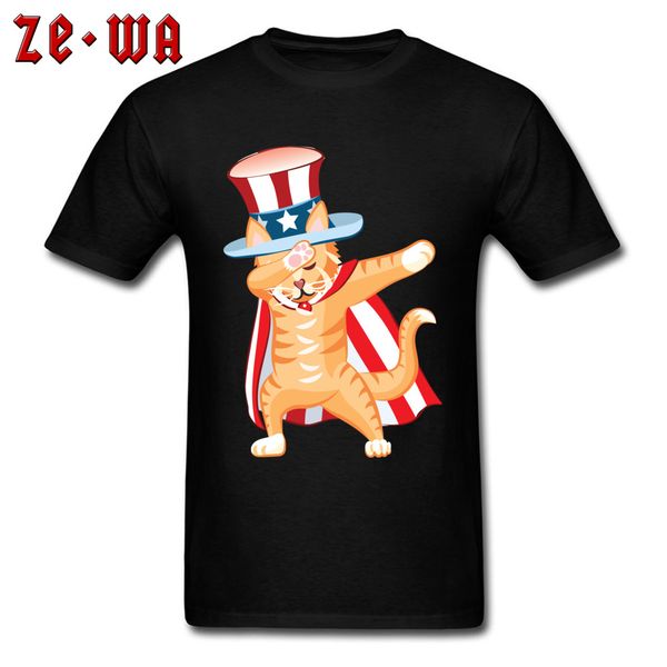 

dabbing cat uncle sam cartoon animtion tshirt for men summer/autumn 100% cotton camisetas garment hip hop happy t shirt