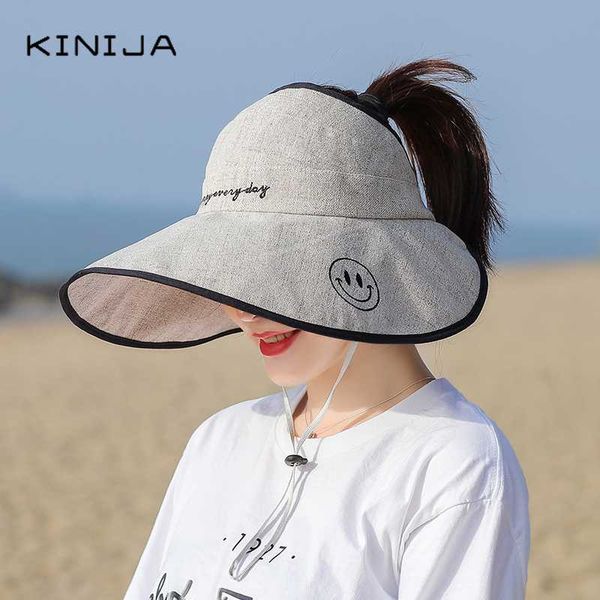 

bucket hat wide brim empty folding visor cap smiling face embroidered female beach hat floppy dome sun cap, Blue;gray