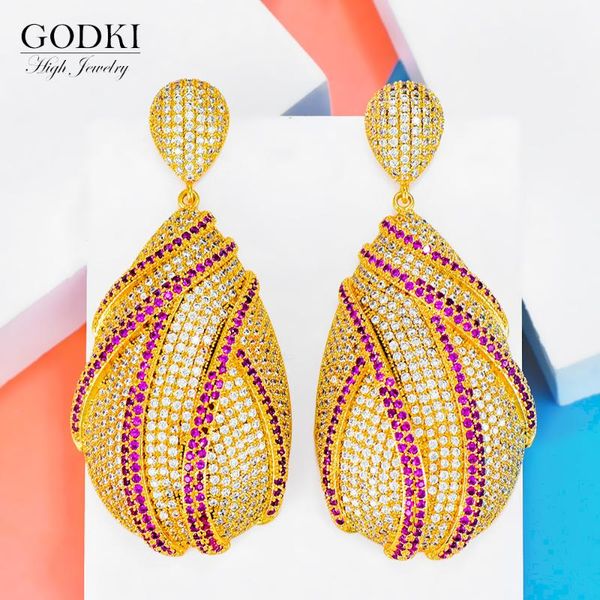 

godki trendy water drop earrings crystal cubic zirconia naija wedding party earring fashion jewelry for women accessories, Silver