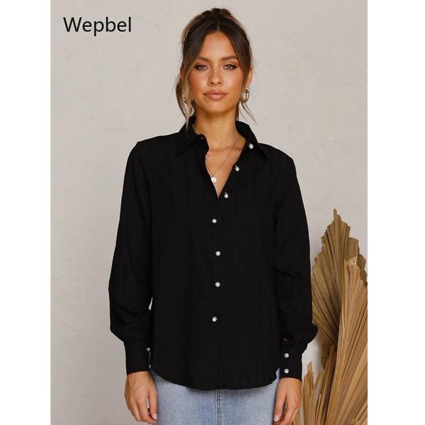 

wepbel elegant button cardigan blouses autumn and winter women blouse long sleeve lapel loose casual female shirt, White