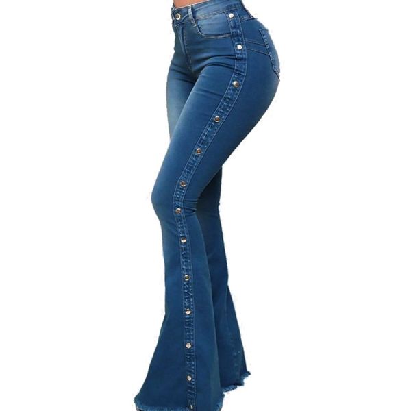 

women flare jeans high waist denim skinny pants women stretch jeans female wide leg bell bottoms clothes l, Blue
