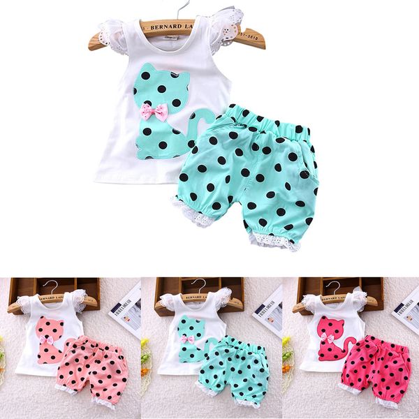 

girls clothes kids cat print sets summer toddler girl white kawaii animal printing t-shirt cartoon shorts for infant girls