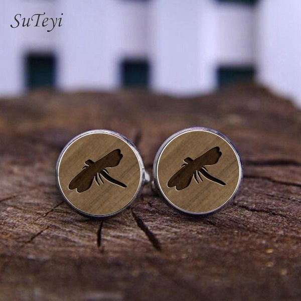 

art cufflink picture glass suteyi links jewelry cuff pattern cufflinks insect cabochon mens dragonfly animal gift handmade kwaaa whole2019, Gray