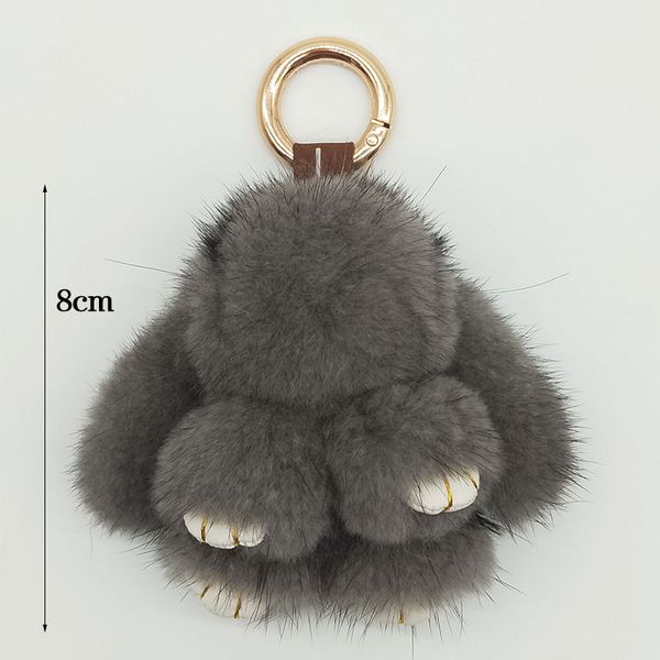 

keychains 8cm cute real mink key chains mini ring 100% natural handbag pendant design chain accessories, Silver
