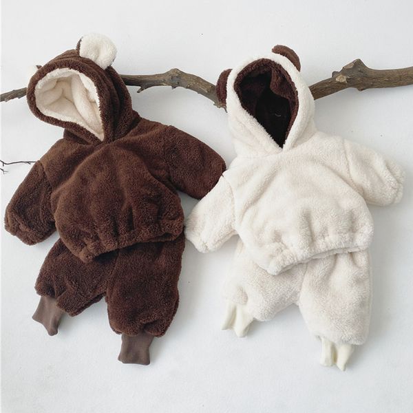 

toddler baby girls boys coral velvet thickening warm clothes suit pullover coat+pant newborn baby girls boys clothing sets 0927, White