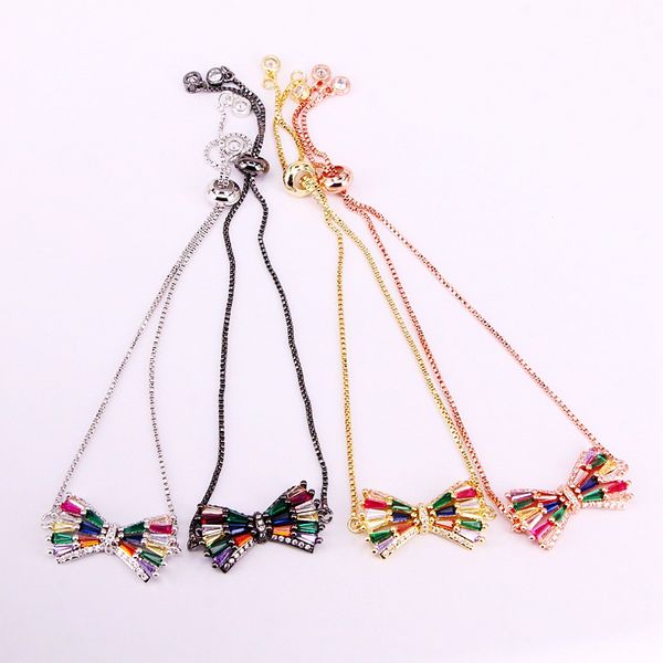 

6 шт., горячая мода радуга cz красочные циркония лук ссылка цепь регулированный браслет классические украшения для женщин, Black