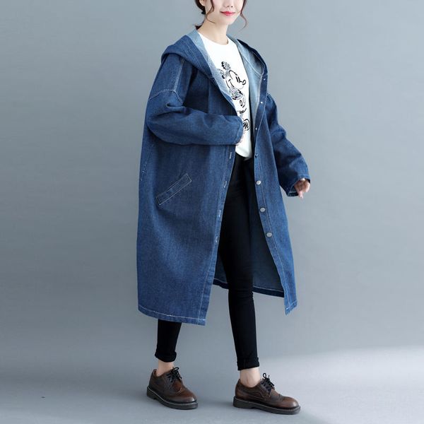 

women's trench coats loose large size hooded denim coat for women long sleeve autumn single-breasted casual windbreaker c6355, Tan;black