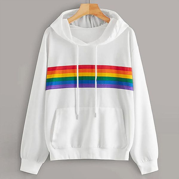 

женщина толстовки толстовки вскользь сыпучие o шеи радужная печать толстовка с длинным рукавом пуловер женский повседневный теплый блузка m8, Black