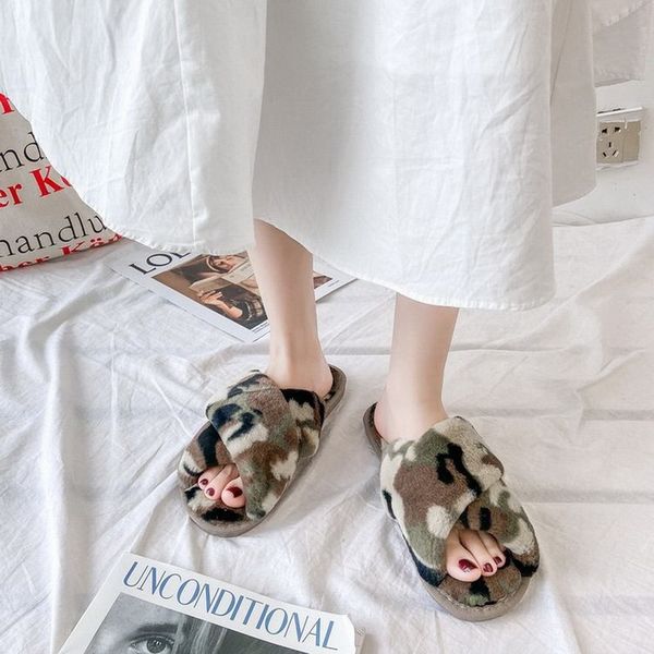 

женщины осень зима тапочки пушистый leopard крест-накрест плоский тапочки casual женский крытый главная 2020 мода, Black