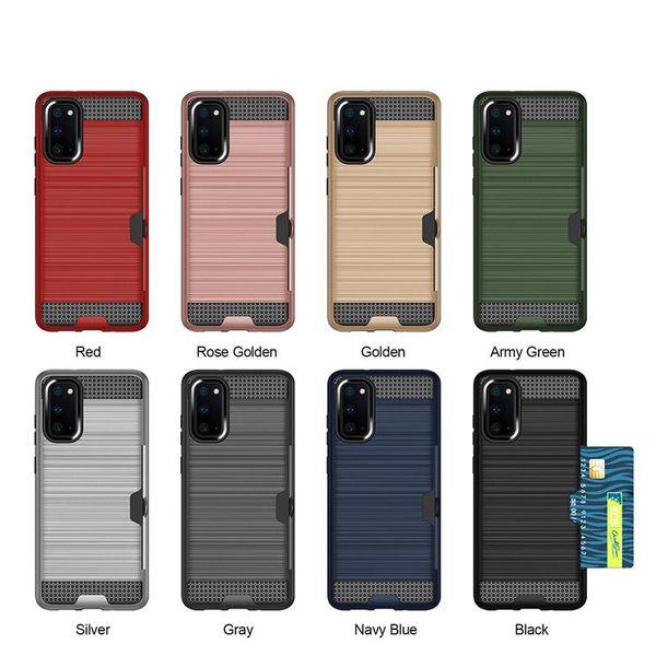 

cgjxshybrid armor tpu pc shockproof brushed credit card slot case for samsung s8 s9 s10 s20 note 10 plus a20 a30 a50