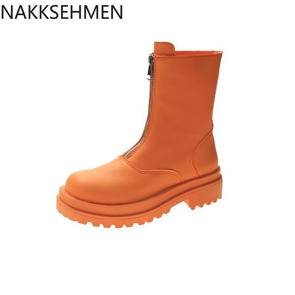 

nakkeshmen-2020 autumn new thick bottom smoker boots front zipper tube all-match leather boots spring and autumn women's, Black