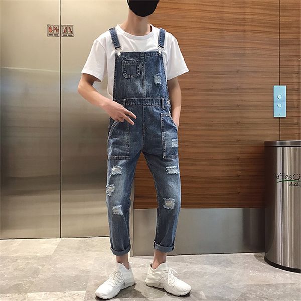

fashion brand jeans denim holes casual harem pants pants work nine hole jeans men ripped for men, Blue