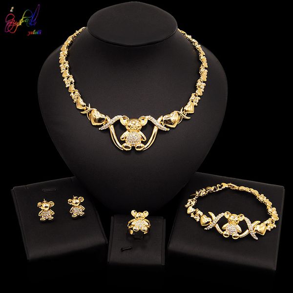 

yulaili нового прибытия xo teddy bear 18 ожерелье золота серьга комплектов ювелирных изделия браслет кольцо люкс для женщин ювелирных показа, Silver