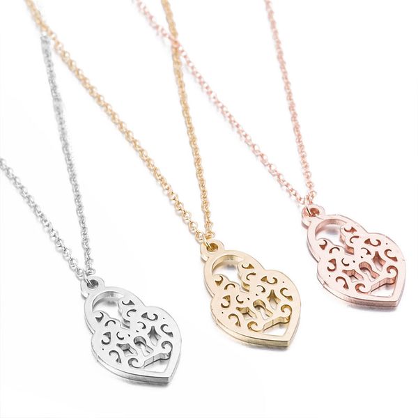 

necklace for woman simple retro carved lock gold chains pendant gifts collarbone wholesale steel necklace women stainless steel, Silver