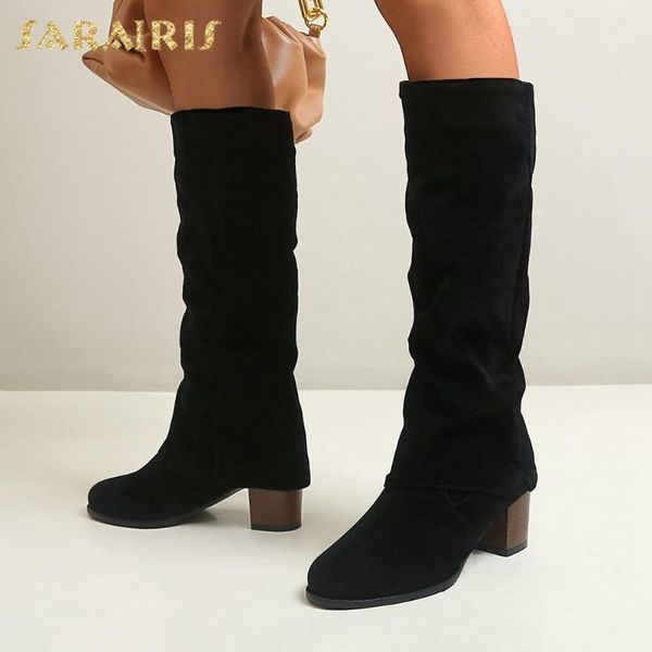 

brand new big size 43 slip on square heels vintage design lady winter shoes women boots female, Black