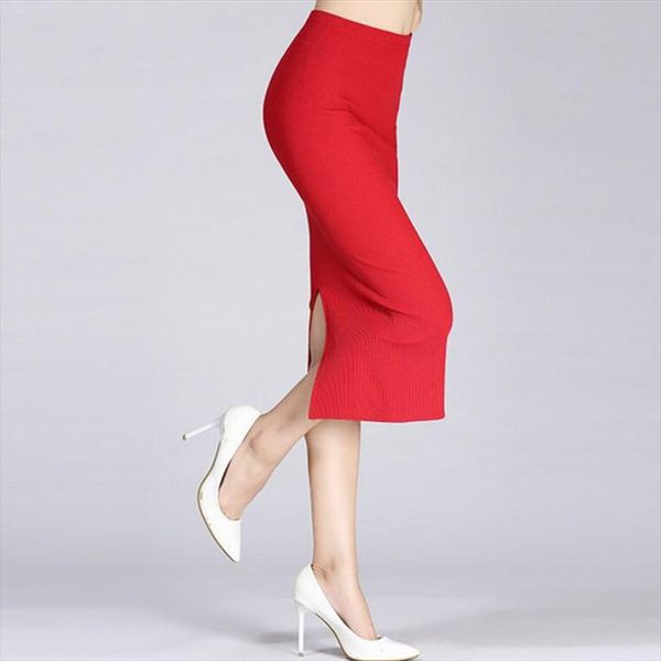 

2020 весна осень длинные юбки карандаш женщины sexy тонкий пакет hip maxi skirt lady winter sexy chic wool rib knit midi юбка, Black