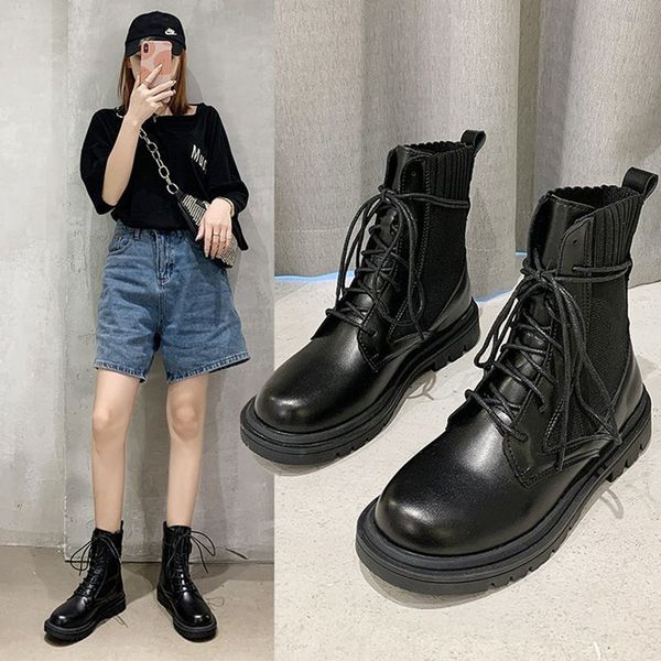 

ladies fall winter warm short boots woman black leather cloth low-heeled boots flat comfortable all-match leather