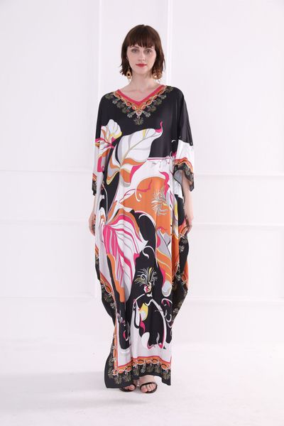 

2020 fashion new casual loose dress of women v neck geommetrical printing women's batwing sleeve long dresses, Black;gray