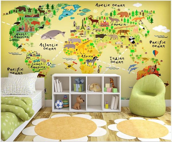 foto papel de parede personalizado murais de parede 3d papel de parede dos desenhos animados Animal World quarto quarto fundo papéis de parede de decoração mapa infantil