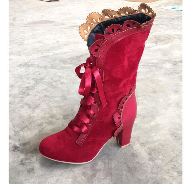 

boots 2021 autumn bohemian women ethnic tassel fringe faux suede leather mid calf woman square heel shoe booties, Black