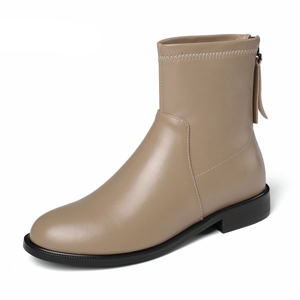 

women boots genuine leather round toe ankle boots zipper closure winter lady brogue boots handmade shoes, Black