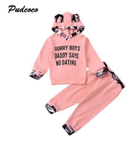 

новое лето и осень baby girl set письмо печати леопардовым принтом длинные рукава симпатичные уха hoodie упругие талии брюки, White