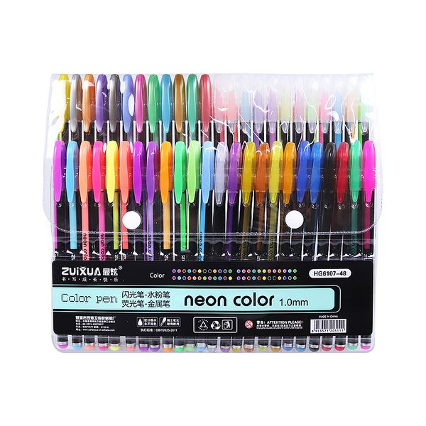 Zuixua Neon Color Creative Metal Colored Gel Pen 16/12/24/36/48 Cores Neutro Pen Super Smooth Coloring Books Revistas