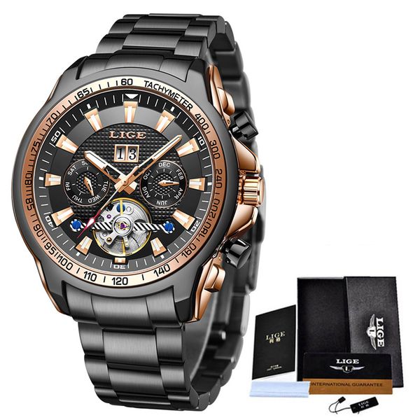

2020 the newlige fashion 100 meters waterproof luminous automatic mechanical watches for men brand luxury tourbillon business men watchh, Slivery;brown
