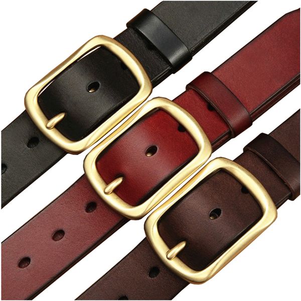 

western leather copper buckle men belt fashion leather jeans causal pants men belt, Black;brown