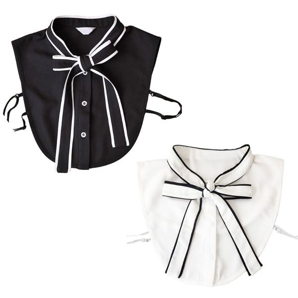 

office lady detachable half shirt blouse solid color ribbon bowknot button down women false collar choker clothing accessory, Blue;purple