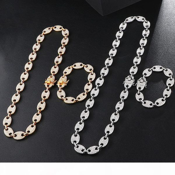 

hip hop 1kit bling multicolor coffee bean iced out cz pig nose rhinestone шарма цепь ожерелье link браслет для мужчин ювелирных изделий, Silver