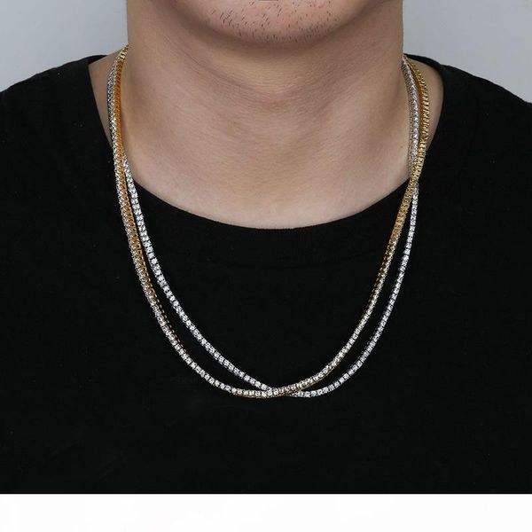 

3mm width 1 row hip hop cubic zirconia tennis chain cz stones necklaces gold silver rosegold color men jewelry 18"20"22"24&qu