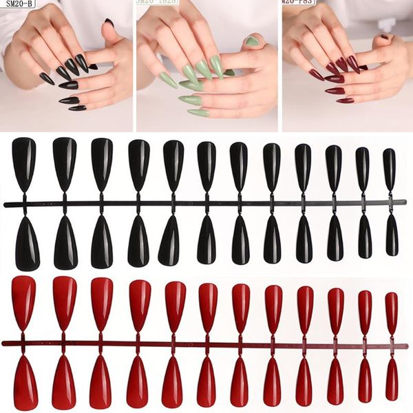 

24pcs 10 colors long stiletto artificial fake nail plastic false nails tip for design lady finger nail art press on nails, Red;gold