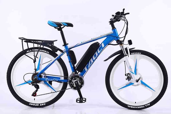 

taoci 26-inch 27-speed 36v10ah aluminum alloy inner wire frame double disc brake integrated wheel high-speed motor electric bicycle, Silver;blue