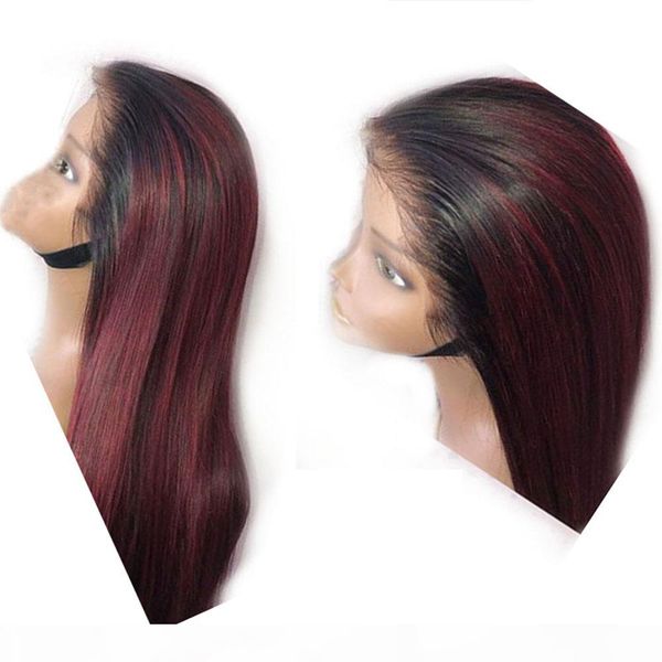 

preplucked 13x6 highlights 13x4 lace front human hair wig long straight remy brazilian ombre 1b red burgundy hair wigs 360 lace frontal wig, Black