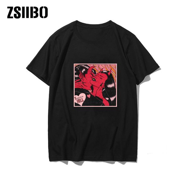 

vintage summer harajuku devil kiss of death print 7 minutes in hell gothic tees cartoon casual men short sleeve t-shirt