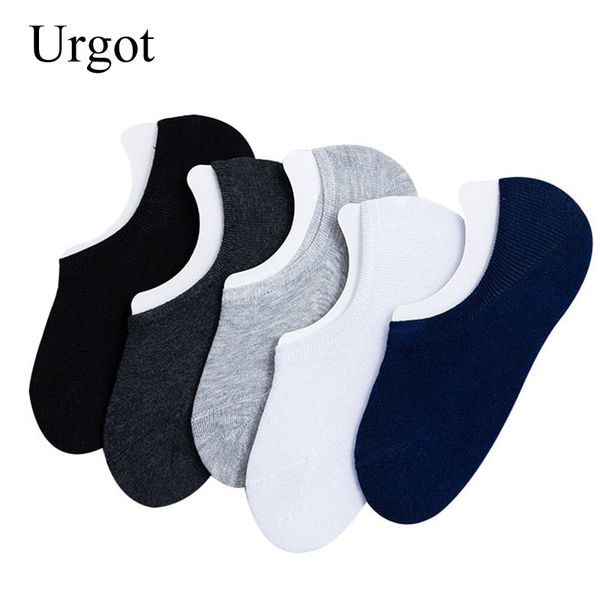 

urgot 5 pairs men's socks boat non-slip invisible nonslip low cut soft breathable cotton silicone slip summer autumn short socks, Black