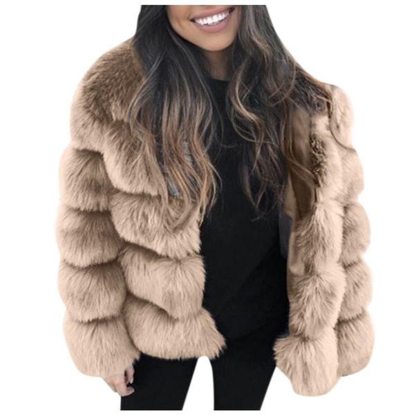 

women's fur & faux women long sleeve winter warm coat fashion thick jacket outwear elegant outerwear fake s-l3 y10.29, Black