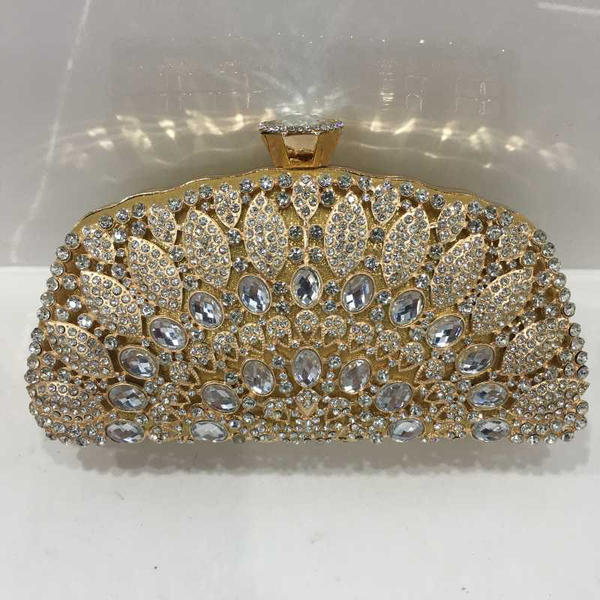 

women gold rose flower hollow out crystal evening metal clutches small handbag purse wedding box clutch bag