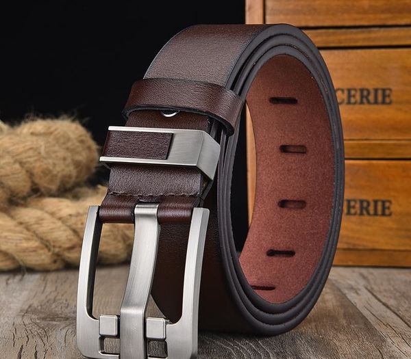 

lfmb]men's belt leather belt men pin buckle cow genuine leather belts for men 130cm mens belt cinturones hombre t200411, Black;brown