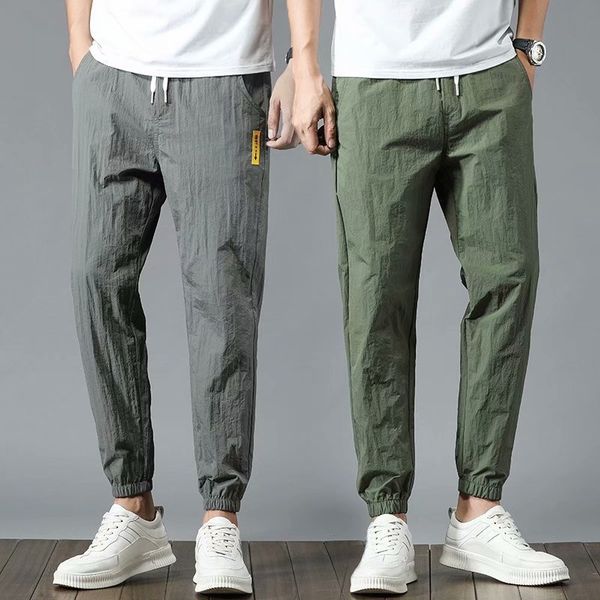 

men's pants capri-pants summer thin viscose fiber casual loose beam sports, Black