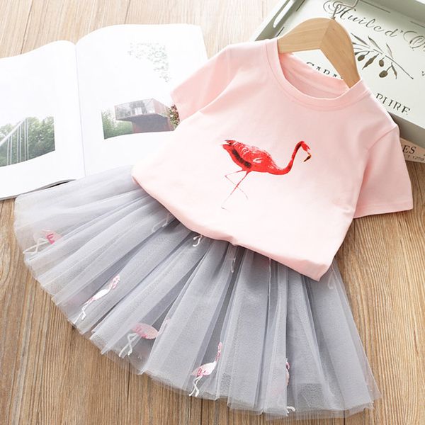 

menoea cute girls dress summer baby girls clothing sets cartoon t-shirt + mesh dress suit 2pcs clothes casual wear suit, White
