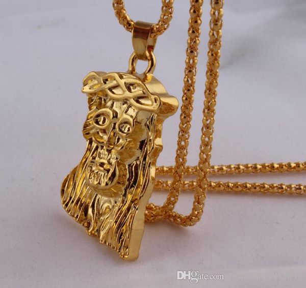 

gold filled jesus piece pendant necklace for men women hip hop jewelry gold chunky chain long necklace, Silver