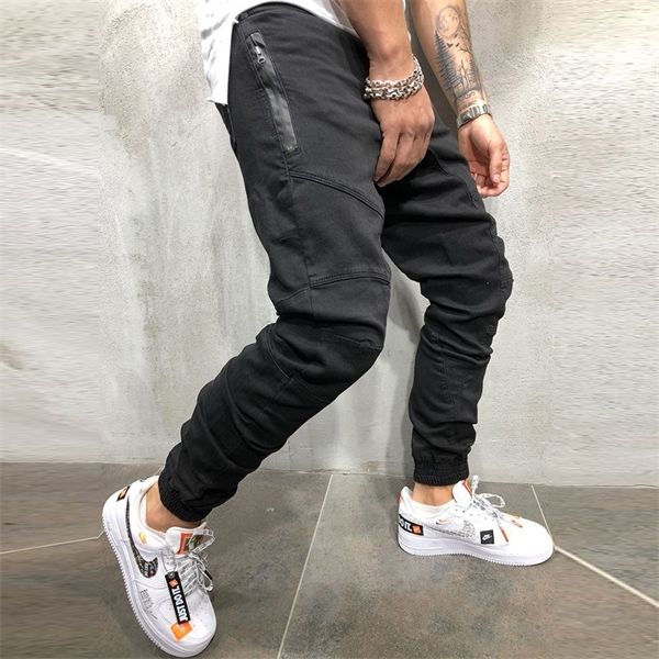 

pencil pants joggers sweatpants mens hip hop solid slim trousers autumn winter male casual fashion streetwear cotton trackpants, Black